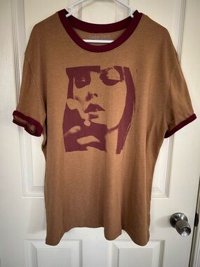 Taylor Swift Midnights Graphic Ringer Tee Size XXL Beige Burgundy Album Shirt